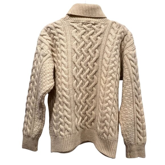 Aran Crafts Wool Fisherman Cable Knit Turtleneck Sweater, Vtg, Ivory, M - Picture 2 of 9